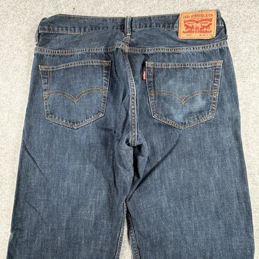 Levis 569 Jeans Mens 34x36 (Fits 35x31) Blue Straight Fit Loose Grunge Skater